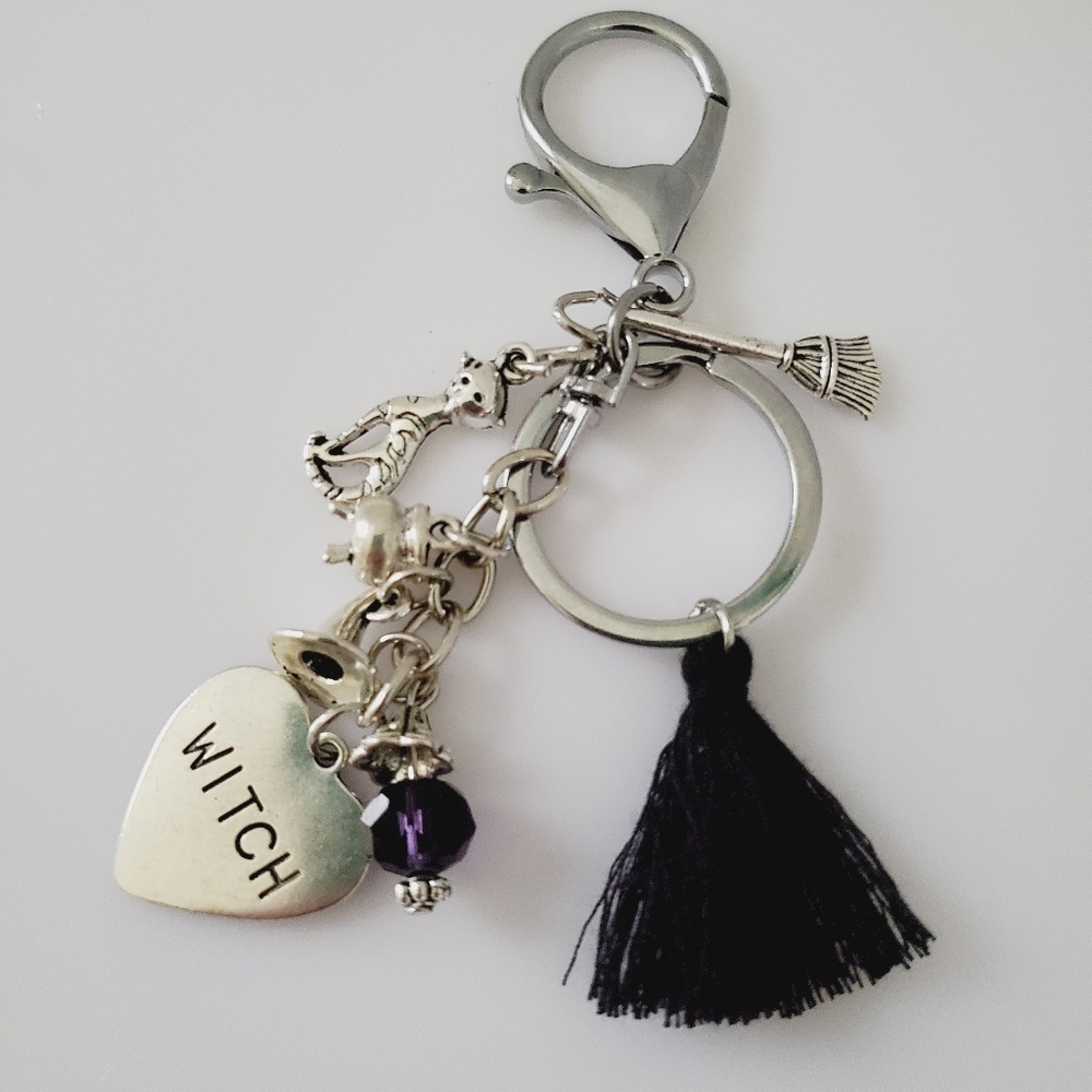 Witchy Cat Bag Charm Key Ring